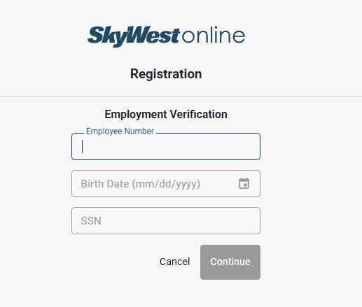 SkyWestOnline registration step 1