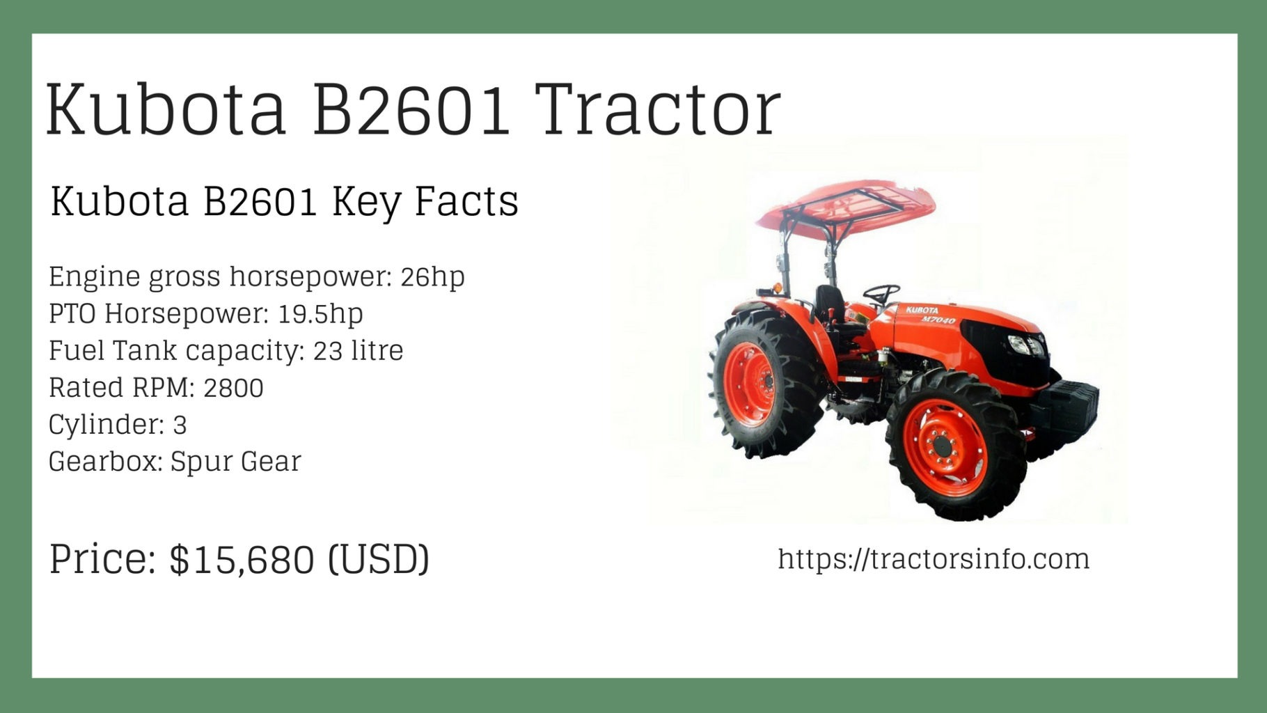 Kubota B2601 tractor Price specs
