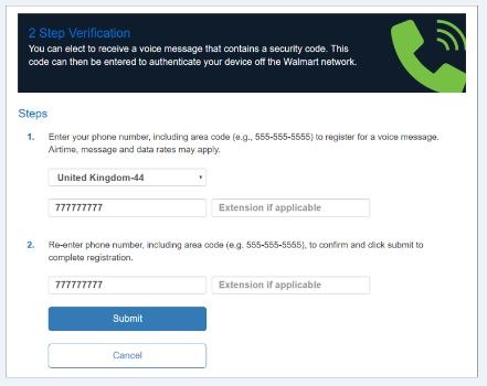 Walmartone 2-Step Verification via voice call