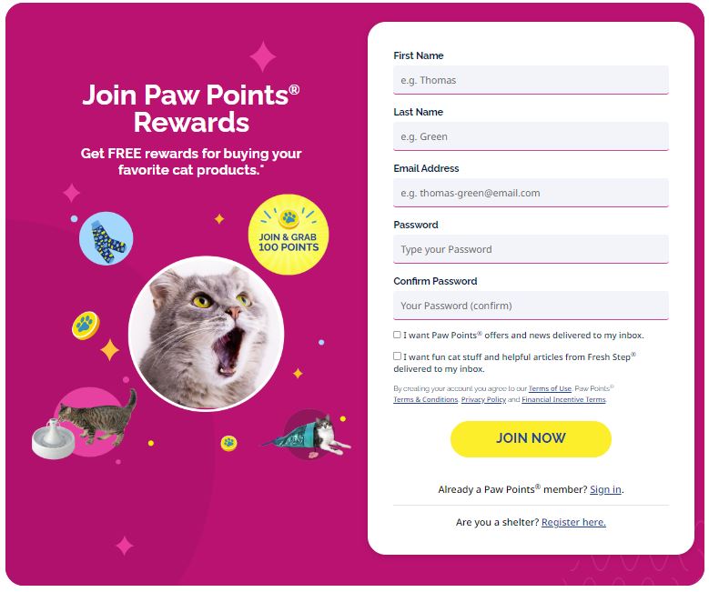 https www pawpointsrewards com user register